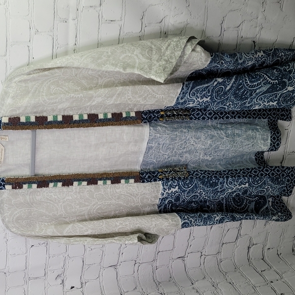 Soft surroundings beaded linen open front tunic top - Picture 1 of 6